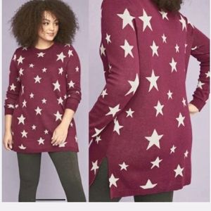 Lane Bryant Purple Star Graphic Tunic Length Sweater